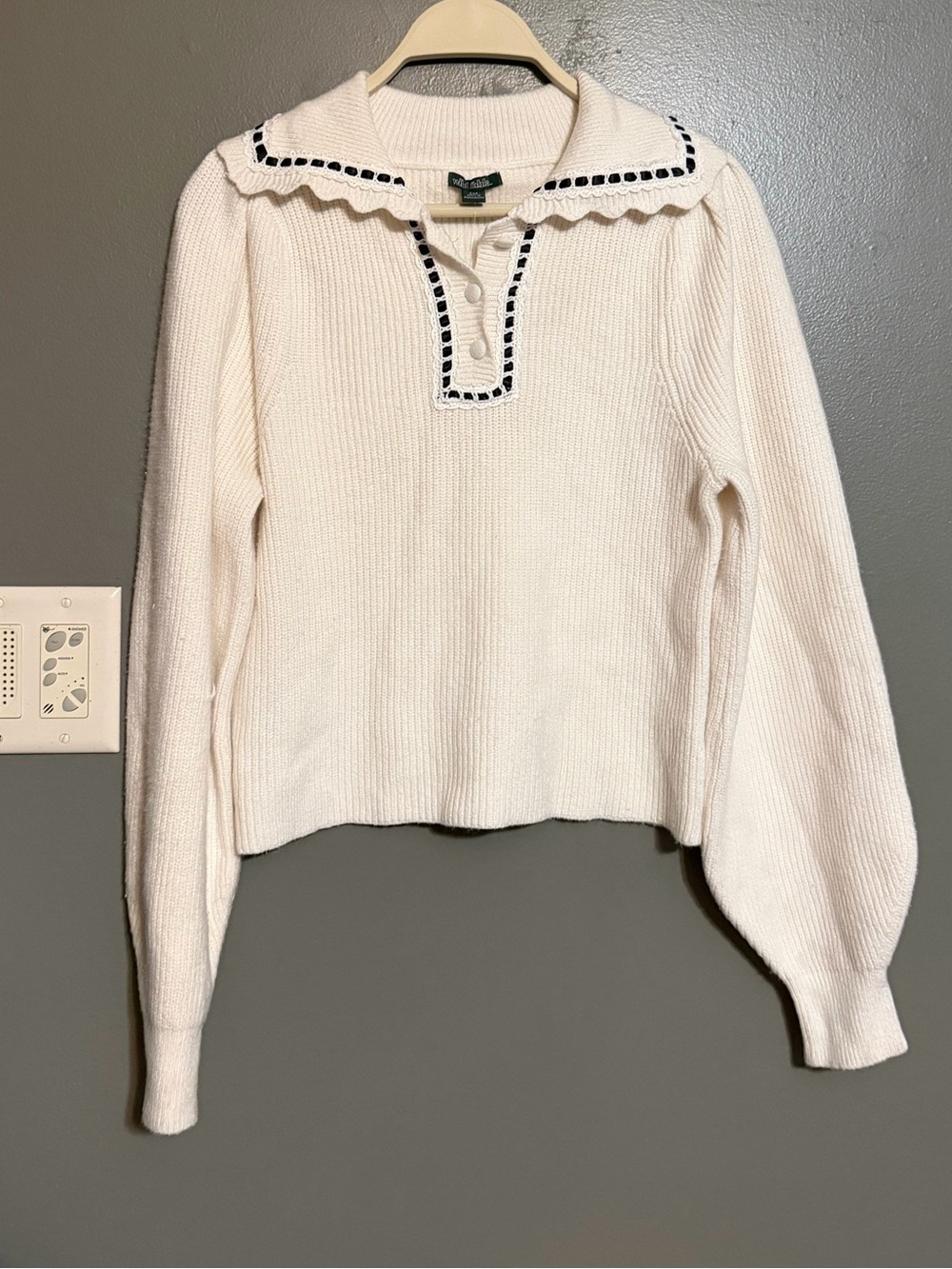 Wild Fable Off White Peter Pan Collar Sweater Ribbon Trim Womens Size XXS NWT